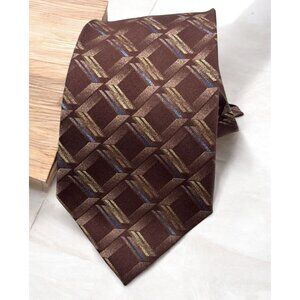 Pierre Cardin Mens Silk Neck Tie Brown 3D Diamond Pattern